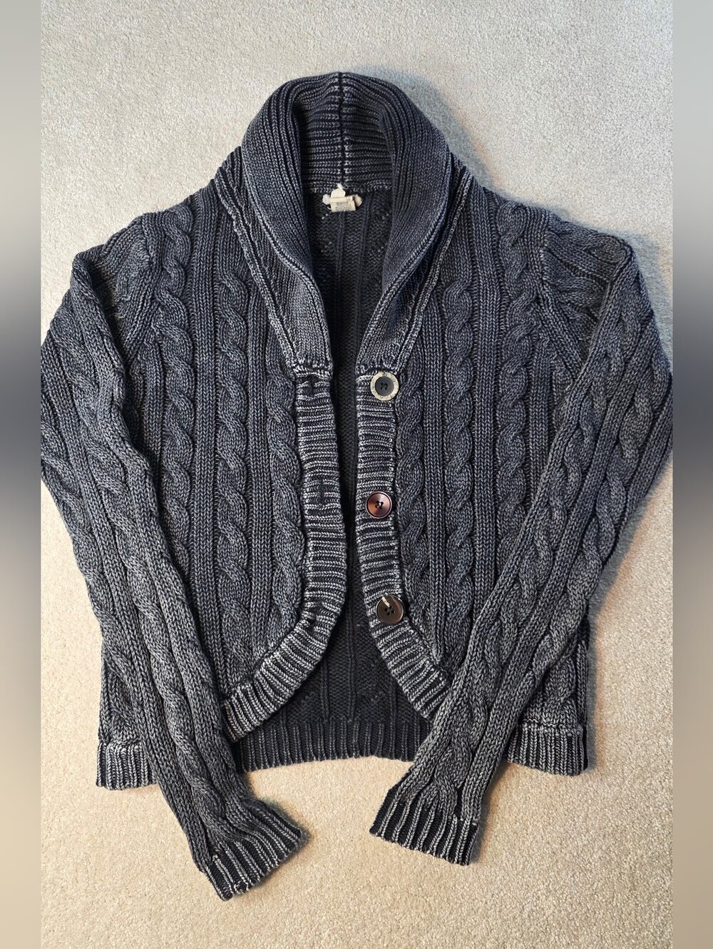Gimmicks Cable Knit Grey Cardigan Shawl Collar Chunky Fisherman Cottagecore XS